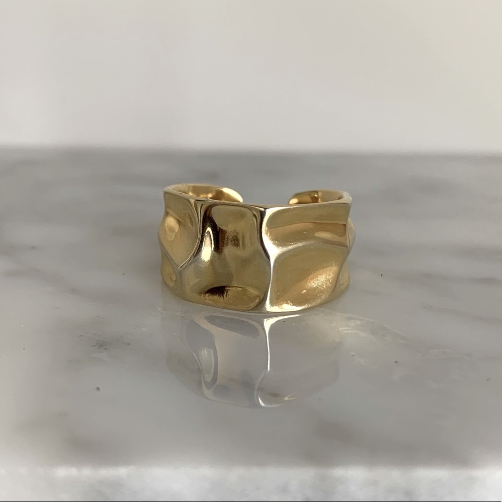 Stamped Sterling Silver 18k Gold Plated Large Hammered Ring